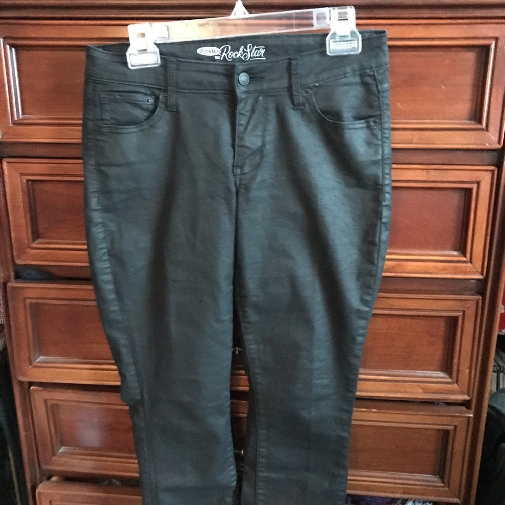 Skinny Jeans with shiny black material, size 8.
